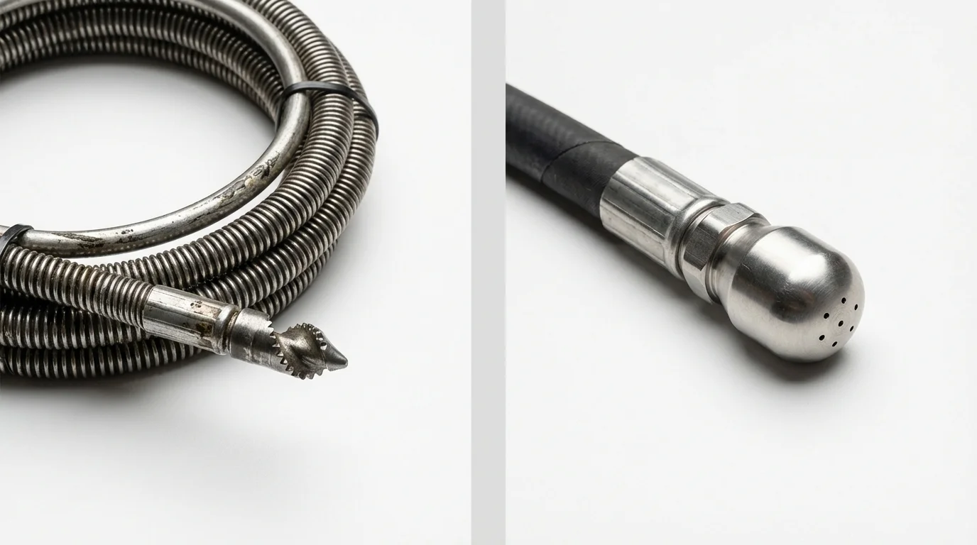 Drain snake cable and hydro jetting nozzle used for drain cleaning in Justice, IL