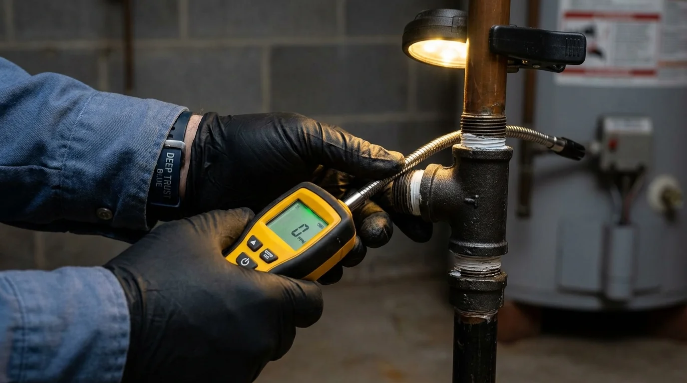 Gas leak detection with electronic sniffer by Johns Plumbing LLC in Justice